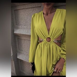 SHEIN Lime Long Sleeve Cut-Out Dress